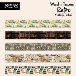 BRUSTRO Retro Vintage Vibes Washi Tape 20mm x 5m - Pack of 5